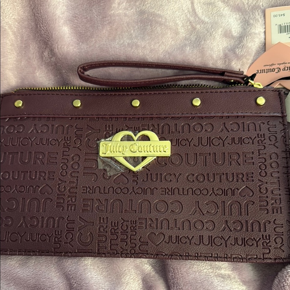 Juicy Couture Brown Clutch with Embossed Pattern and Gold Hardware